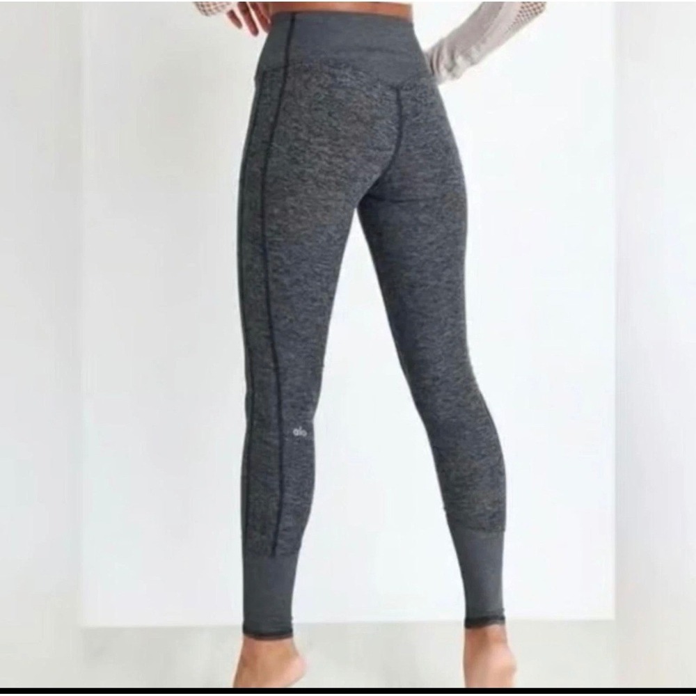 Alo Yoga Alo Soft High Waist Space Dye Ribbed Cuff Leggings Gray Small